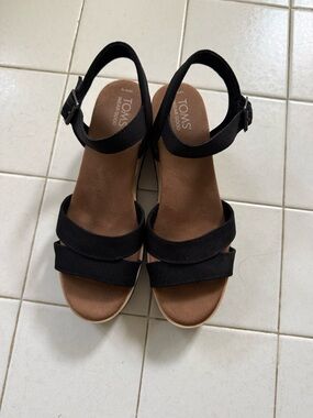 TOMS Diana Black Espadrille Platform Wedge Sandals sz 10